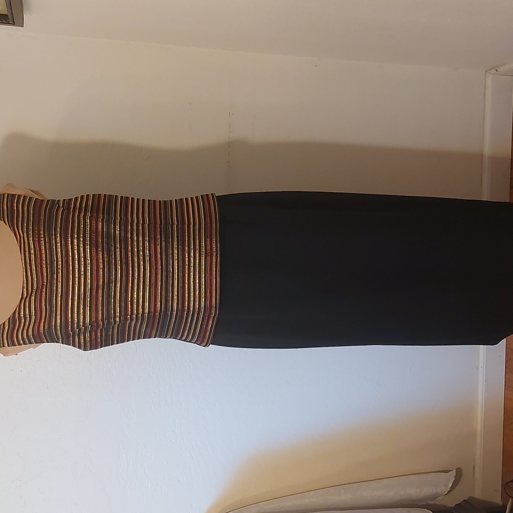JESSICA HOWARD Size 12P, cocktail/dinner dress. Black,  with a striped top.